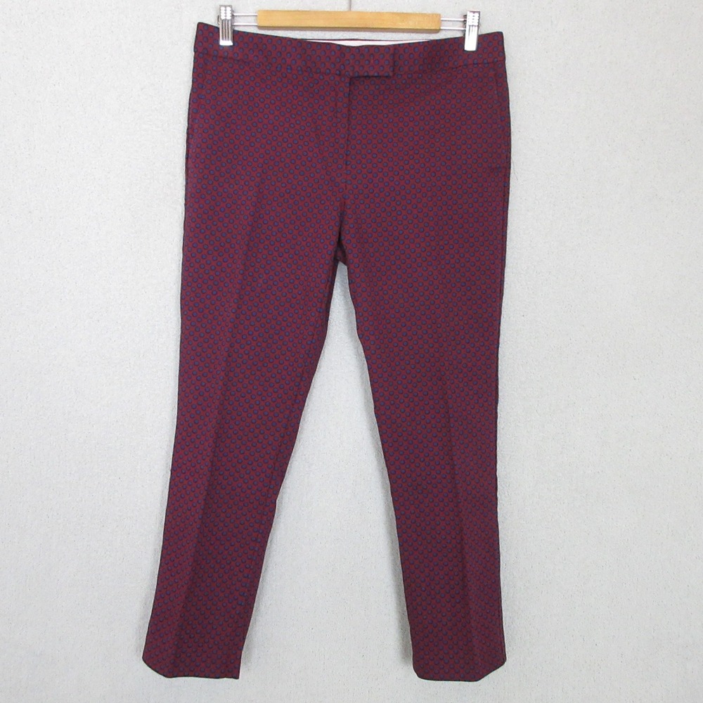 Ann Taylor Devin Fit Pants Womens 6 Burgundy Navy Polka Dot Tapered Stretch